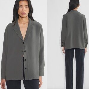 Aritzia‎ Wilfred Freeform Shirt Relaxed Japanese Crepe Button-Up Shirt Coal XL